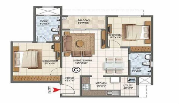 BNW Aqua Maya 2 BHK Apartment Floor Plan