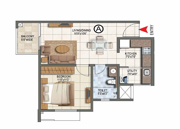 BNW Aqua Maya 1 BHK Floor Plan