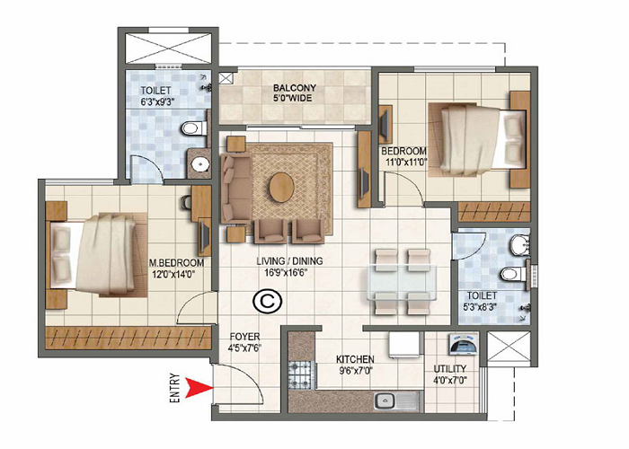 BNW Aqua Maya 2 BHK Floor Plan