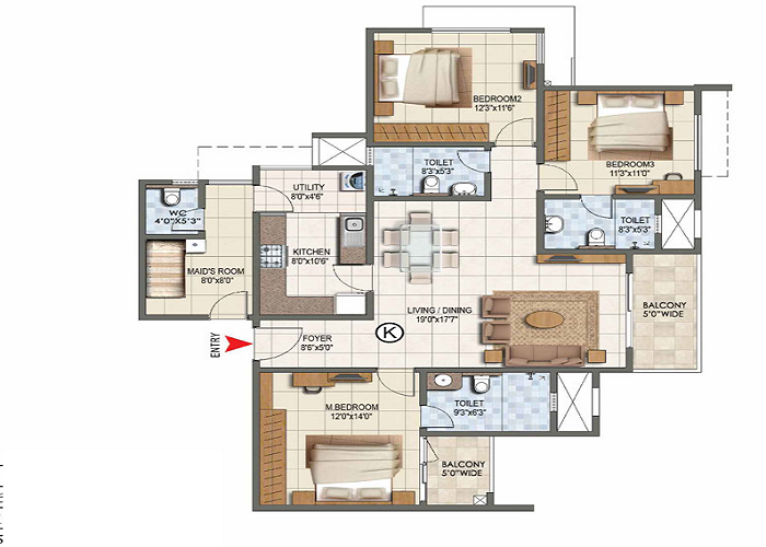 BNW Aqua Maya 3 BHK Floor Plan